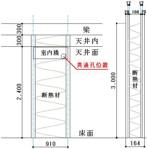 高機密住宅の壁内構造の立面図です。